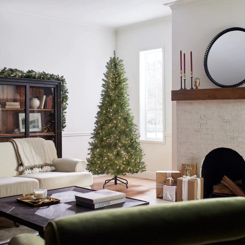 Trees | National Tree Company Pre-Lit Artificial Slim Christmas Tree Green Dunhill Fir White Lights Includes Stand 75 Feet F2L4F44